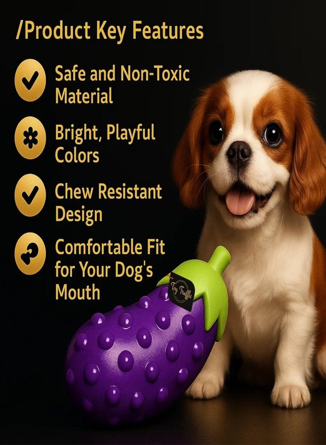 Toy Truffle لعبة على شكل باذنجان على شكل كمأة تصدر صوتاً عند الضغط عليها | لعبة مضغ متينة | تصميم تفاعلي على شكل باذنجان للعب الجلب والحفاظ على صحة الأسنان | صوت محفز لوقت لعب ممتع | يساعد على الحد من المضغ المدمر - Image 4